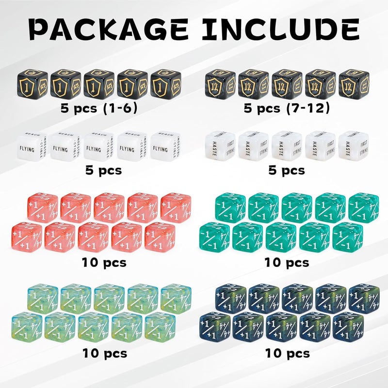 Tinzum 60 Pieces MTG Dice Set with Keyword Token Dice & Plus 1 Life Counter & Shield in 6 Colors for MTG, Cards Gaming Accessories - Image 2